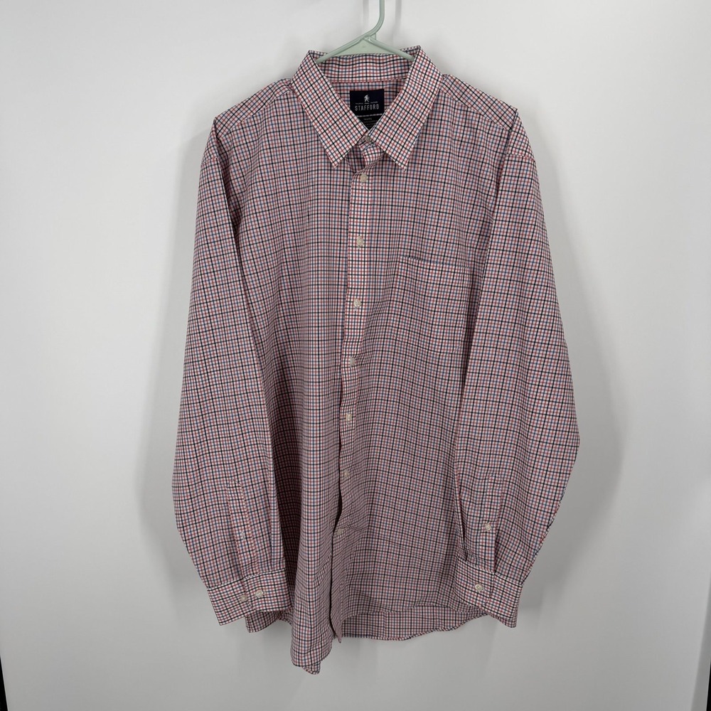 Stafford Button Down Shirt Mens 18 36-37 Multicolor Check Travel Performance